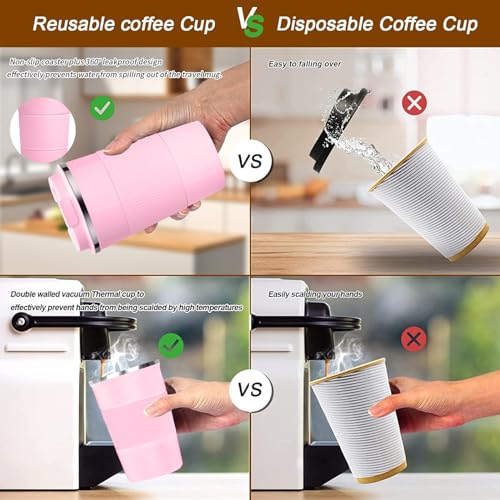 Image of Insulated Travel Coffee Mug, Stainless Steel Coffee Cup with Leakproof Lid