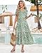 AUSELILY Sommerkleid Damen Midi Freizeitkleider Kurzarm Maxikleider Damen Sommer V Ausschnitt Kleid Lang Leicht und Luftig Elegant mit Taschen Elastischer Taille Oliv Blatt M