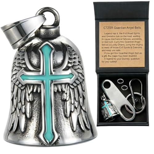 Image of Motorcycle Bell Guardian Angel Charm - Weather-resistant Good Luck Gremlin Bells With Gift Box, Legend Card, Keychain
