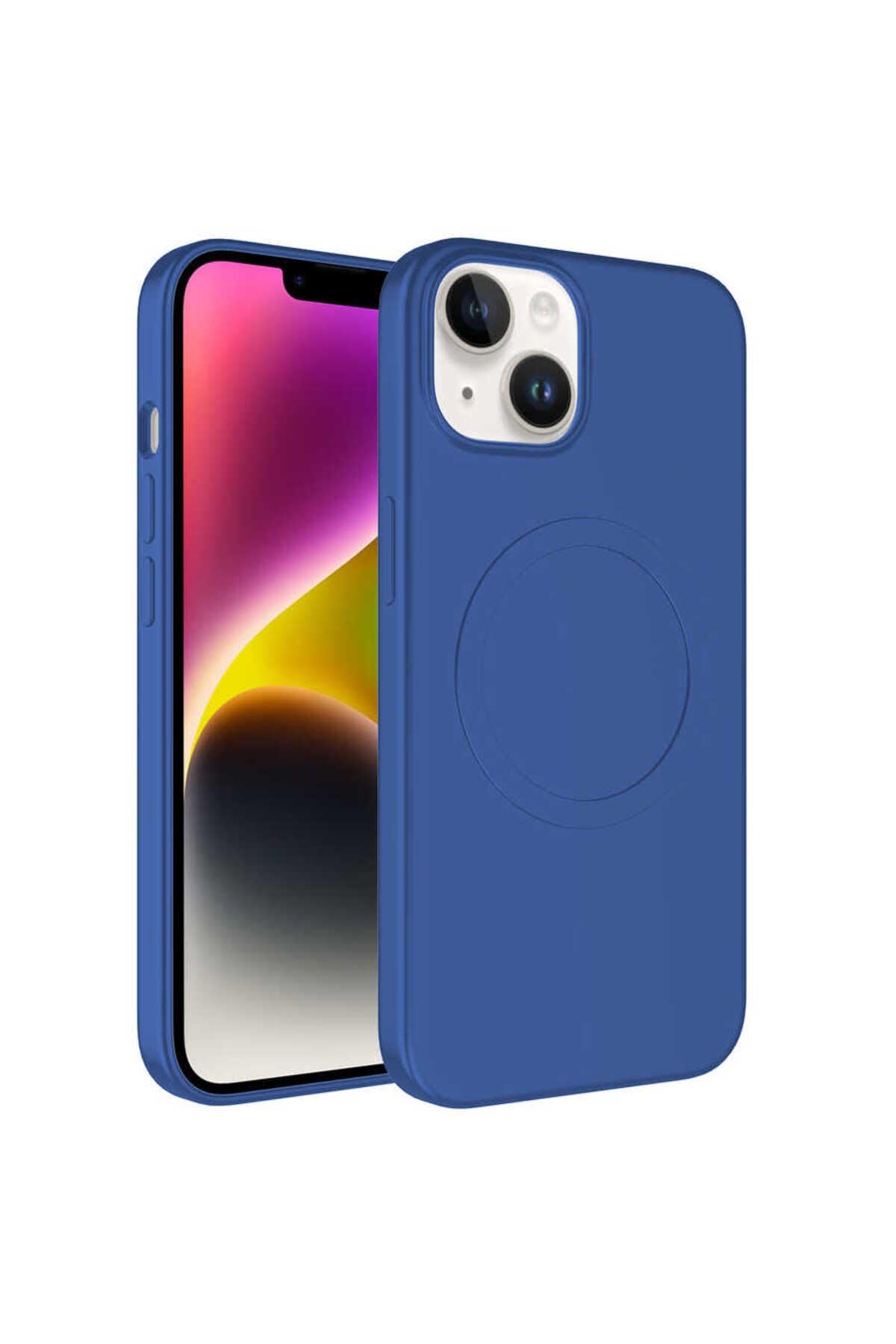 Zore Apple ile uyumlu iPhone 13 Kılıf M-safe Wireless Şarj Özellikli Pastel Renk Silikon Zore Plas Kapak Mavi