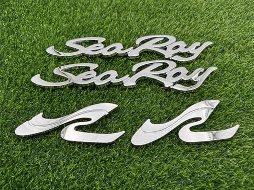 Image of 4pcs Sea Ray Searay SR Wave Script etters Boat Nameplate Emblems 3D Badge Sticker (Chrome)