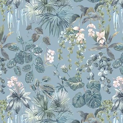 Ismoon Blue Peel and Stick Wallpaper Floral Contact Paper 17.3x78.7in Tropical Jungle Palm Leaf Stick on Botanical Removable Self Adhesive Wallpaper for Bedroom