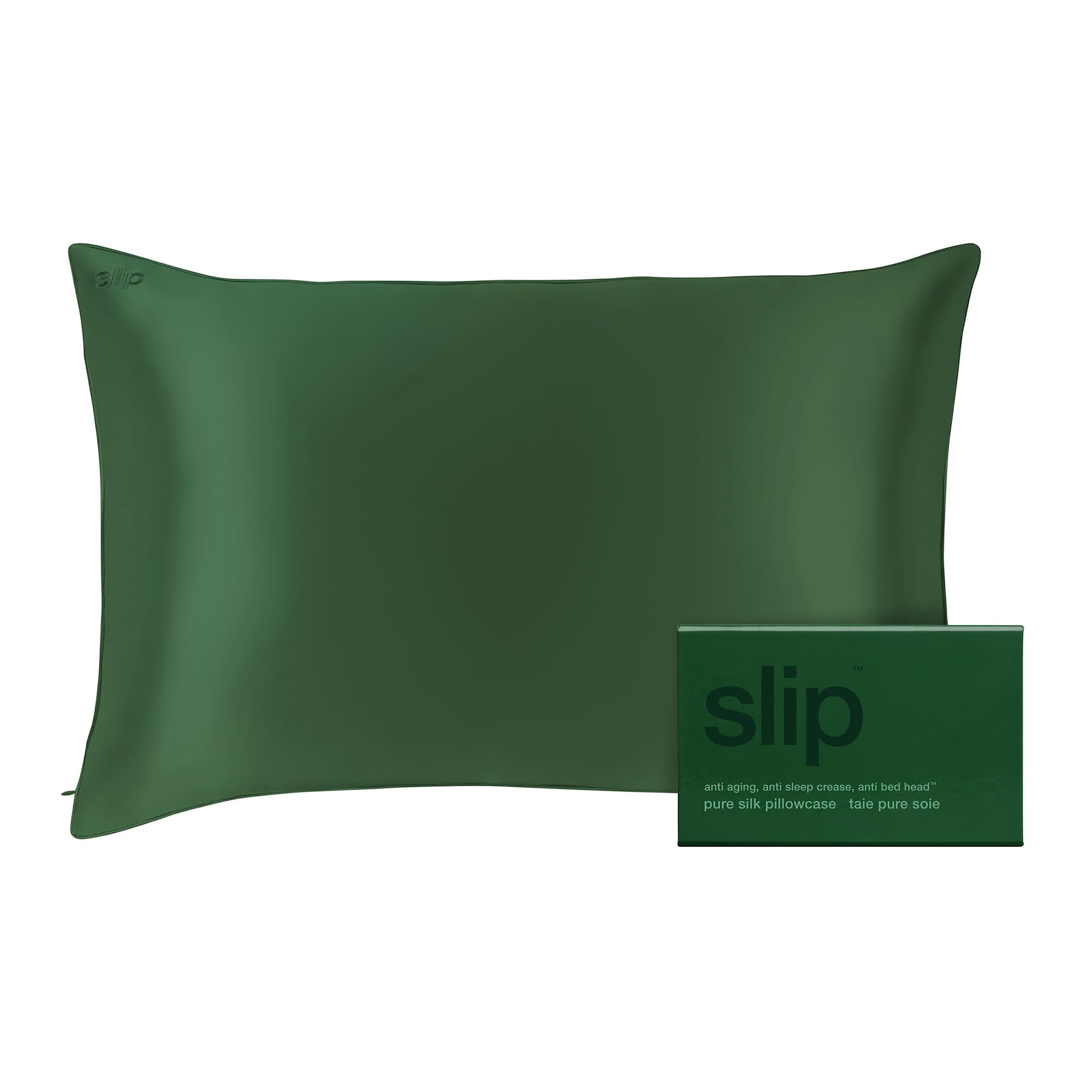 Slip Moss Green Queen Pure Silk Pillow Case - 100% Pure 22 Momme Mulberry Silk - Queen Size Standard Pillow Case - Anti-Aging, Anti-Bedhead, Anti-Sleep Crease, (20" X 30")