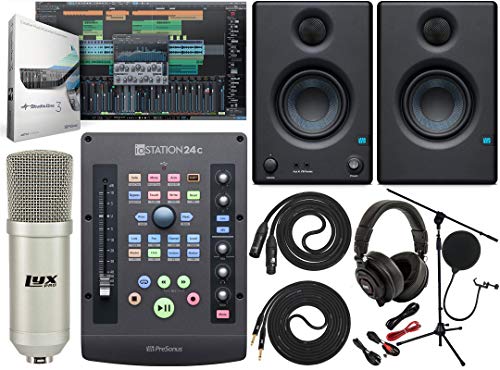PreSonus ioStation 24c 2x2 USB-C �I�[�f�B�I�C���^�[�t�F�[�X�ƃv���_�N�V�����R���g���[���[ Studio One 5�A�[�e�B�X�g�\�t�g�E�F�A�p�b�N Eris E3.5�y�A 2�E�F�C���j�^�[ �v���t�F�b�V���i���}�C�N�L�b�g