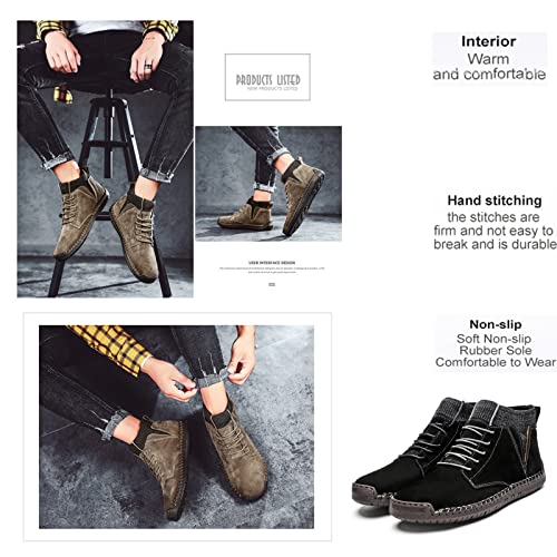 Image of Men's Vintage Hand Stitched Lace-Up Mid Loafers,Lace-up Chukka Dress Boot Motorcycle Walking Boots,Casual Leather Ankle Boots