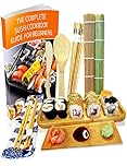 Sushi Making Kit 11 Pcs - Bamboo Sushi Rolling Mat and Serving Set - Make Your Own Sushi at Home - 2 Mats, 5 Pairs Chopsticks with Bag, Paddle, Spreader, Serving Platter, Triplet Sauce dish with Book