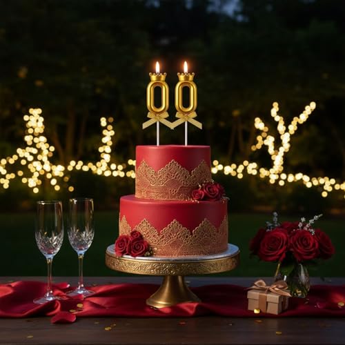 Image of Rozi Decoration Number 0 Birthday Candle Gold with Crown Design | Cake Topper Candle with Stick | Party Cake Decoration for Birthday Anniversary Celebration Pack of 1 Pcs