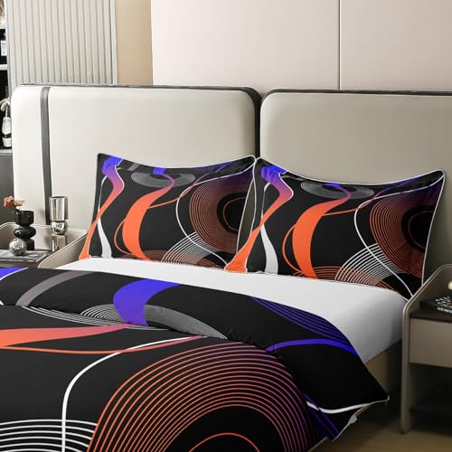 Housse de couette double coton géométrique orange et noir - 5