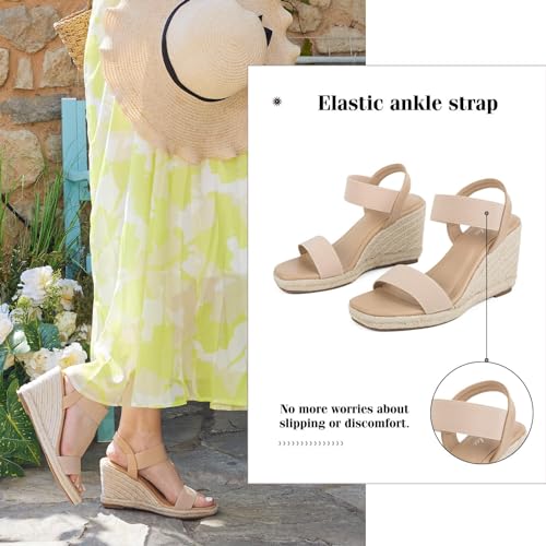 Putu Espadrille Platform Wedge Sandals for Women Square Open Toe Dressy Wedges with Elastic Ankle Strap4