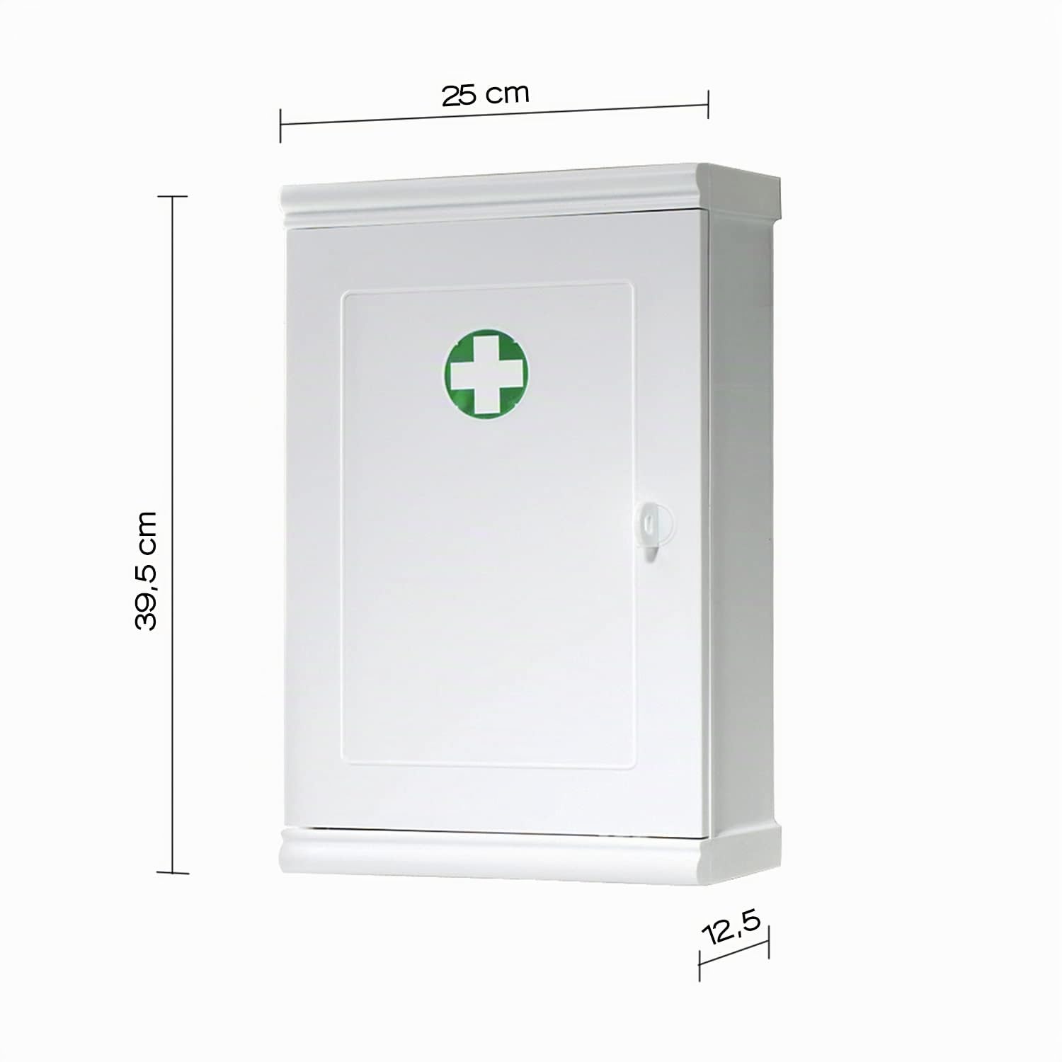 GEDY Armadietto da farmacia con chiave colore Bianco, Dimensioni 39,5X25X12,5 CM & 0,986 KG, armadietto farmacia da muro in ABS, Anni di garanzia 2, Design R&S Gedy