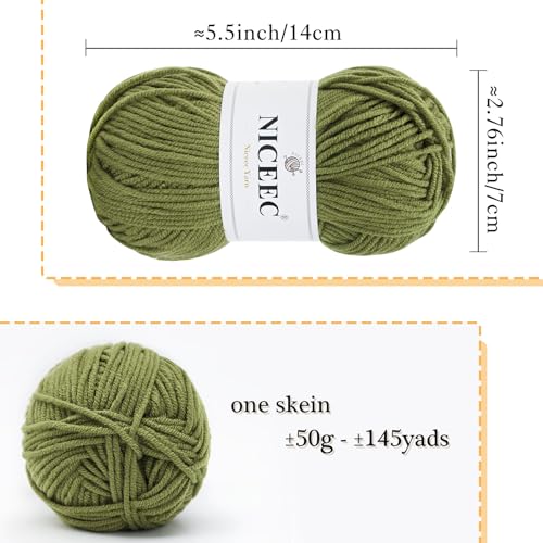 Image of NICEEC 300g Soft Assorted Colors Yarn - Sport Weight,100% Acrylic, 4 Ply, Bonbons Yarn for Crochet & Knit, DIY Project Starter Kit for Kids or Adults(Total 870yds) - Warm Green