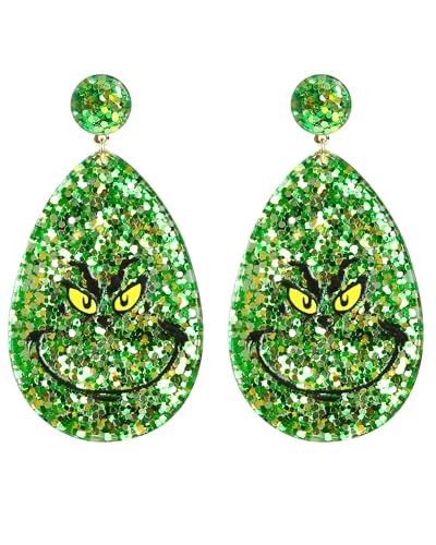 Christmas Earrings for Women Green Glitter Teardrop Acrylic Dangle Earrings Xmas Jewelry Gift New Year Party Accessories