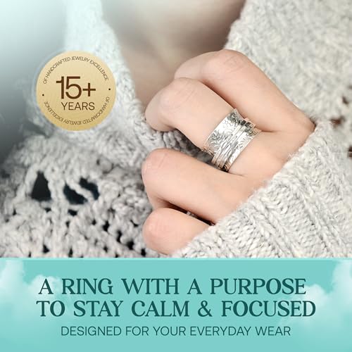 Boho-Magic Sterling Silver Spinner Ring for Women – 925 Spinning Ring Band – Wide Band Silver Fidget Rings for Women - for Meditation, Relaxation & Comfort4