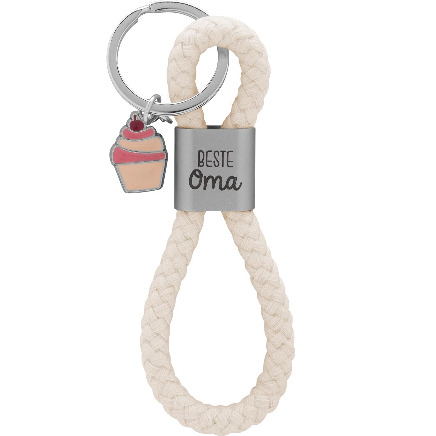 GRUSS & CO Loop Key Ring Pendant Consisting of a Braided Loop with Motif Print and Charm, multicoloured, 12 cm, Motif Grandma