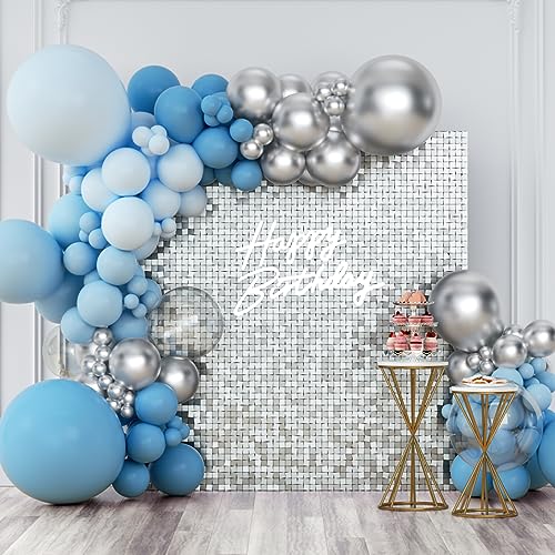 Image of Shimmer Wall Backdrop Silver Square Sequin Wall Panel Backdrop Decor for Wedding, Anniversary, Birthday, Party, 24 Panels