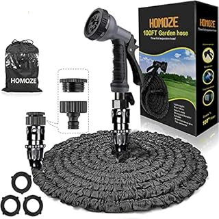 HOMOZE Expanding Hose Pipe, Expandable Garden Hose 100ft with 8 Function Spray Gun, Flexible Hose Pipe with 3/4",1/2" Anti-Leakage Fittings/Quick Connection (Black)