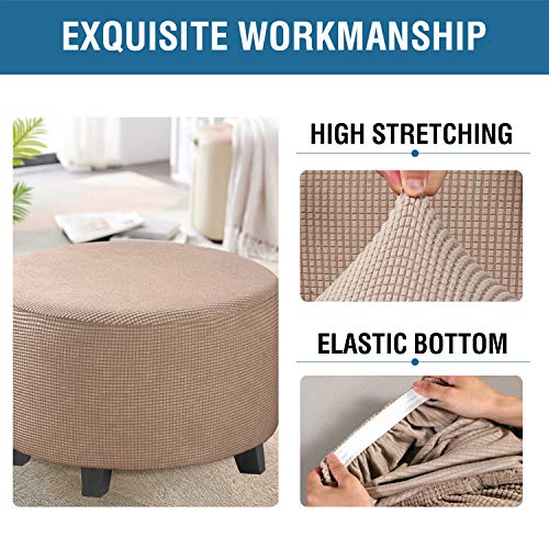 Image of H.VERSAILTEX Ottoman Cover Stretch Ottoman Slipcover Round Ottoman Storage Cover Folding Stool Covers Furniture Protector Cover for Footrest Ottoman Fit Dia 20 inch - 23 inch, Sand