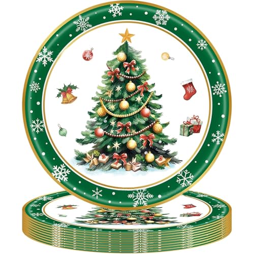 Ovanda Weihnachtsteller, 20 Stück 22,9 cm Weihnachts Einwegteller,...