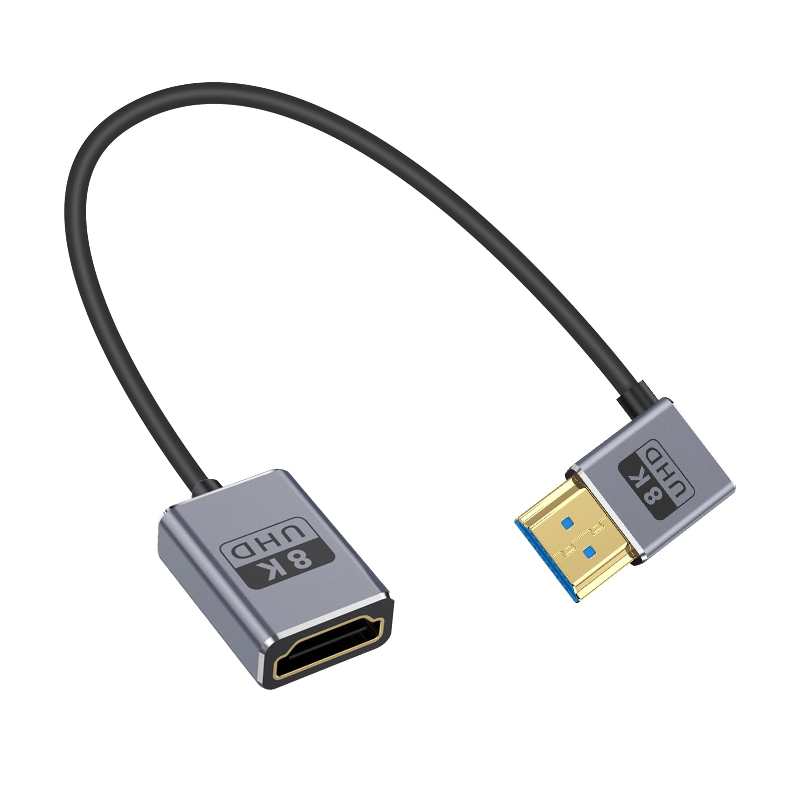 Duttek 8K Right Angle HDMI Cable, HDMI Female to Male Cable, 48Gbps Ultra Thin HDMI Cord OD2.5mm, Support 8K@60Hz, 4K@240Hz