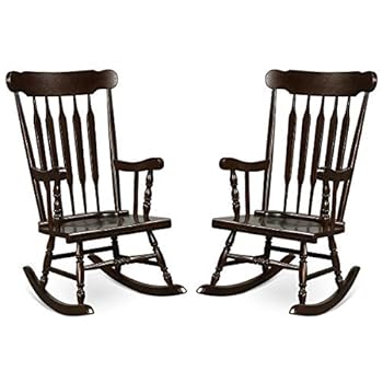 Alternative view of Giantex Rocking Chair Solid Wooden Frame Outdoor & Indoor Rocker for Garden, Patio, Balcony, Backyard Porch Rocker (2, Dark Coffee)