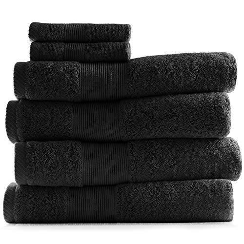 Image of Hearth & Harbor Bath Towels for Bathroom - 100% Ring Spun Cotton Luxury Bathroom Towels - Ultra Soft & Highly Absorbent, Bath Towels Set of 6 - Black