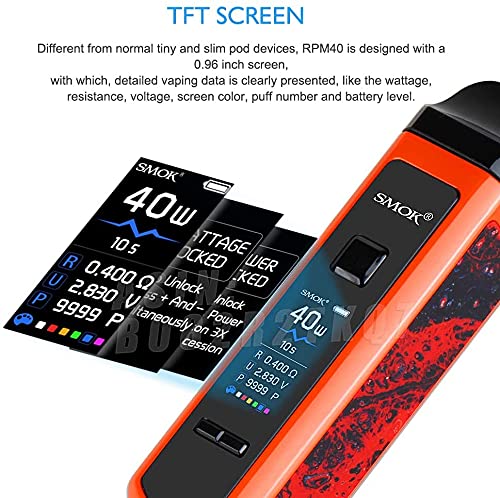 E Zigarette, Smok 40W RPM40 Kit Eingebaute 1500mAh Batterie, Shisha Starter Set mit 4.3ml +4.5ml Verdampfer Tank, Kein… – Bild 3