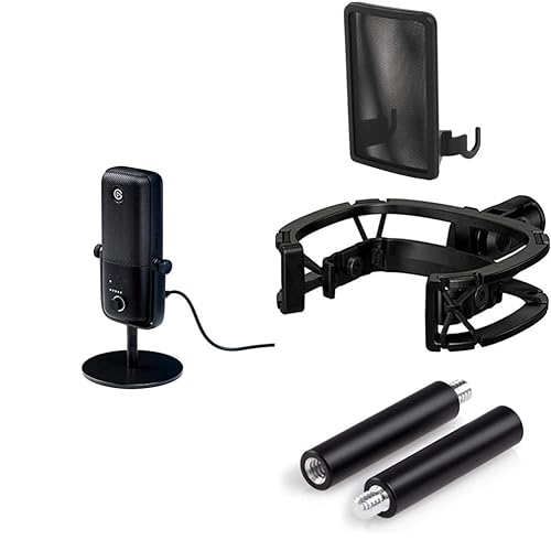 Elgato Wave:3, Premium USB Condenser Microphone and Digital Mixing Solution Wave Pop Filter Wave Shock Mount Wave Extension Rods, 2 x 5 cm / 1.97 Inch Steel Rods - Wave:3 Kit