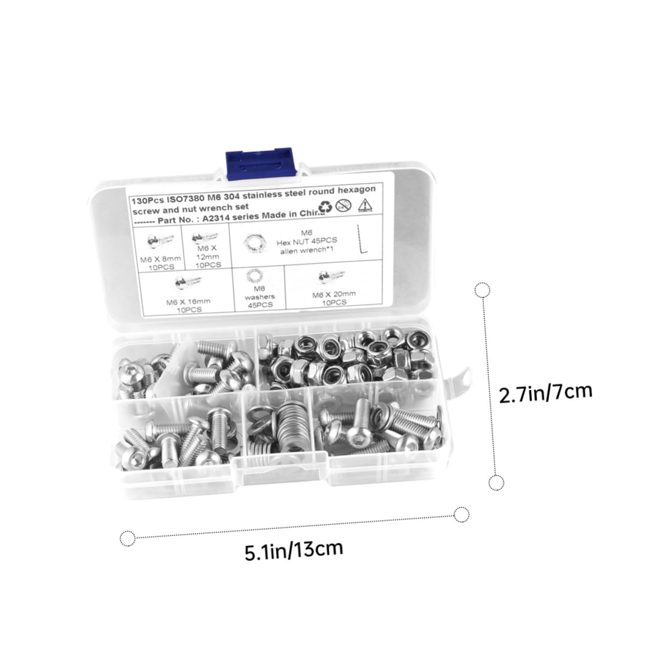 Unomor Precision Tool Kit 130-piece Screw Assortment Stainless Steel Screws Round Cup Bolt Organized in Sturdy Case