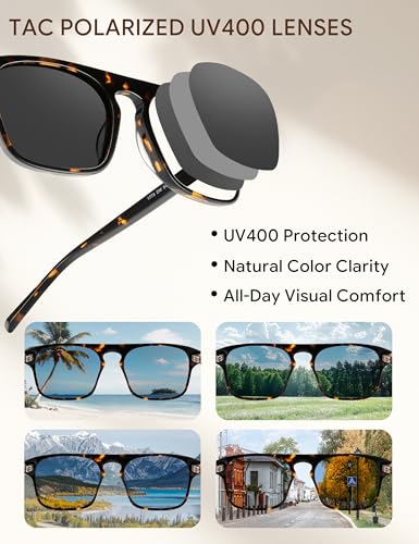 Image of BIRCEN Mens Acetate Polarized Sunglasses: Retro Square Sun Glasses UV400 Protection Anti-Glare Shades for Driving Travel