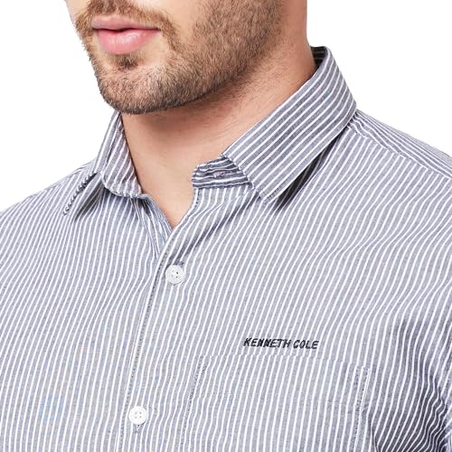 Image of KENNETH COLE New York Mens Slim Fit Cotton Spread Collar Long Sleeve Patch Pocket at Chest Casual Shirt