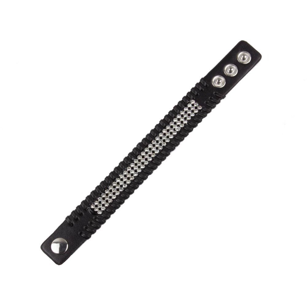 Mytoptrendz Women's Black Mytoptrendz® Diamante Crystal Studded Leather Bracelet Wristband With Adjustable Popper
