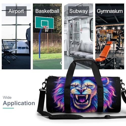 Portable Large Duffel Bag for Men, Waterproof Gym Yoga Tote Bag Trippy Space Animal King Cool Lion Art Carry on Overnight Bags for Travel Sports3