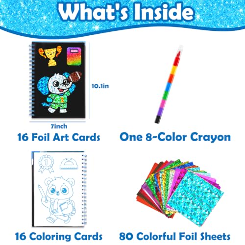 Image of FUNNYB&G Foil Art Craft Kit for Boys 4-10 Years Old: Mess-Free & No-Glue, Create 16 Happy Back to School Pictures - Perfect Travel Toy & Birthday Gift for Kids (Happy Back to School)