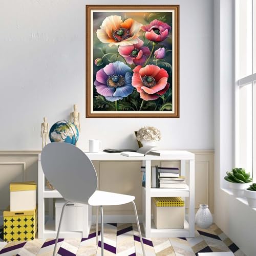 Image of Disnesart Cross Stitch Stamped Full Embroidery Kits DIY 11CT Cotton Thread Printed DIY Needlepoint Kits Craft Needlework Set Cross-Stitch Stamped Sets-Poppy Flowers 16x20 inch