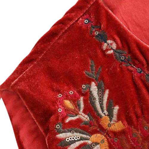 Image of Women Vintage Floral Embroidered Vest Y2K Sleeveless Open Front Cardigan Boho Linen Cropped Waistcoat