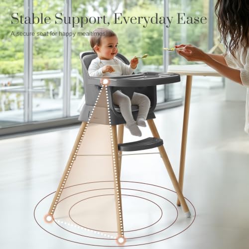 Image of Mallify 6 in 1 Convertible Baby High Chair with Removable Double Tray | Adjustable Infant Booster Seat, Steel Frame, Highchairs for Babies and Toddlers with 5-Point Harness, Easy to Clean & Install
