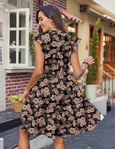 Image of HOTOUCH Women Printed Dress for Summer Short Ruffle Sleeve Dress Tiered Mini Dress with Pockets