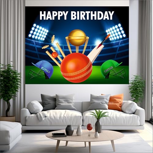 Image of Cricket Birthday Backdrop 5x4 Ft | Backdrops for Decoration | Birthday Decoration Backdrop | Banner for Kids Theme Party
