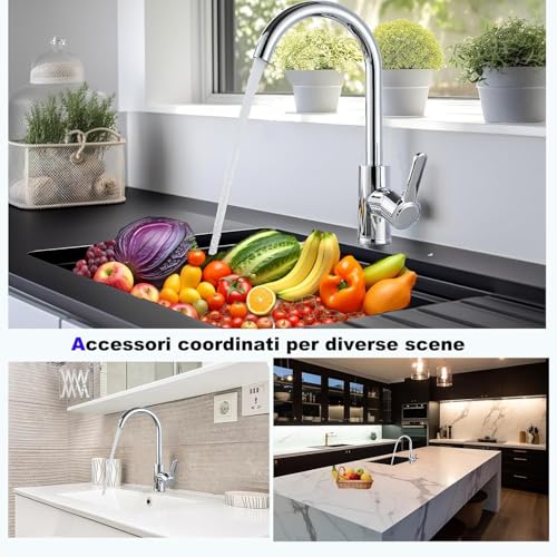 XWIHTR miscelatore rotante a 360° caldo e freddo per cucina in acciaio inox, miscelatore monocomando per lavello doppio, antigoccia con rubinetto silenzioso per lavello per verdure (spazzolato)