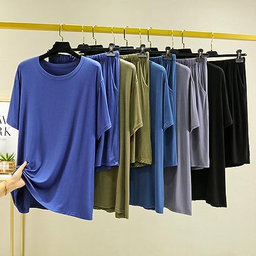 Men's Sleep Sets,2-Pieces Modal Pajamas Set Ultra Soft Sleepwear Short Sleeve Top Shorts Bottom Pjs Lounge Set3