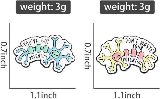 Neuron Enamel Pins Set, Inspirational Science Brooches "You've Got Potential & Don't Waste Your Potential" Lapel Pins, Cute Neuron Nerve Cell Hard Enamel Pin Badges for Scientists Students image 4