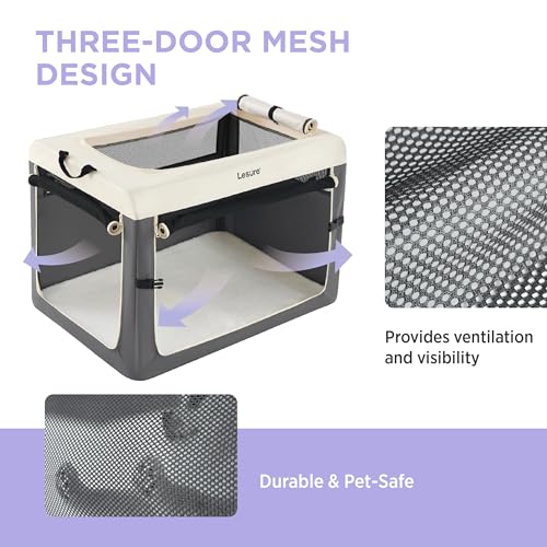 Lesure-Collapsible-Travel-Dog-Crate-for-Small-Dogs-Portable-Soft-Dog-Crate-for-Outdoor-Indoor-Folding-Fabric-Dog-Kennel-with-Handle-36-Inch-Heavy-Duty-Pet-Carrier-Grey Lesure Collapsible Travel Dog Crate for Small Dogs Portable Soft Dog Crate for Outdoor Indoor Folding Fabric Dog Kennel with Handle 36 Inch Heavy Duty Pet Carrier Grey