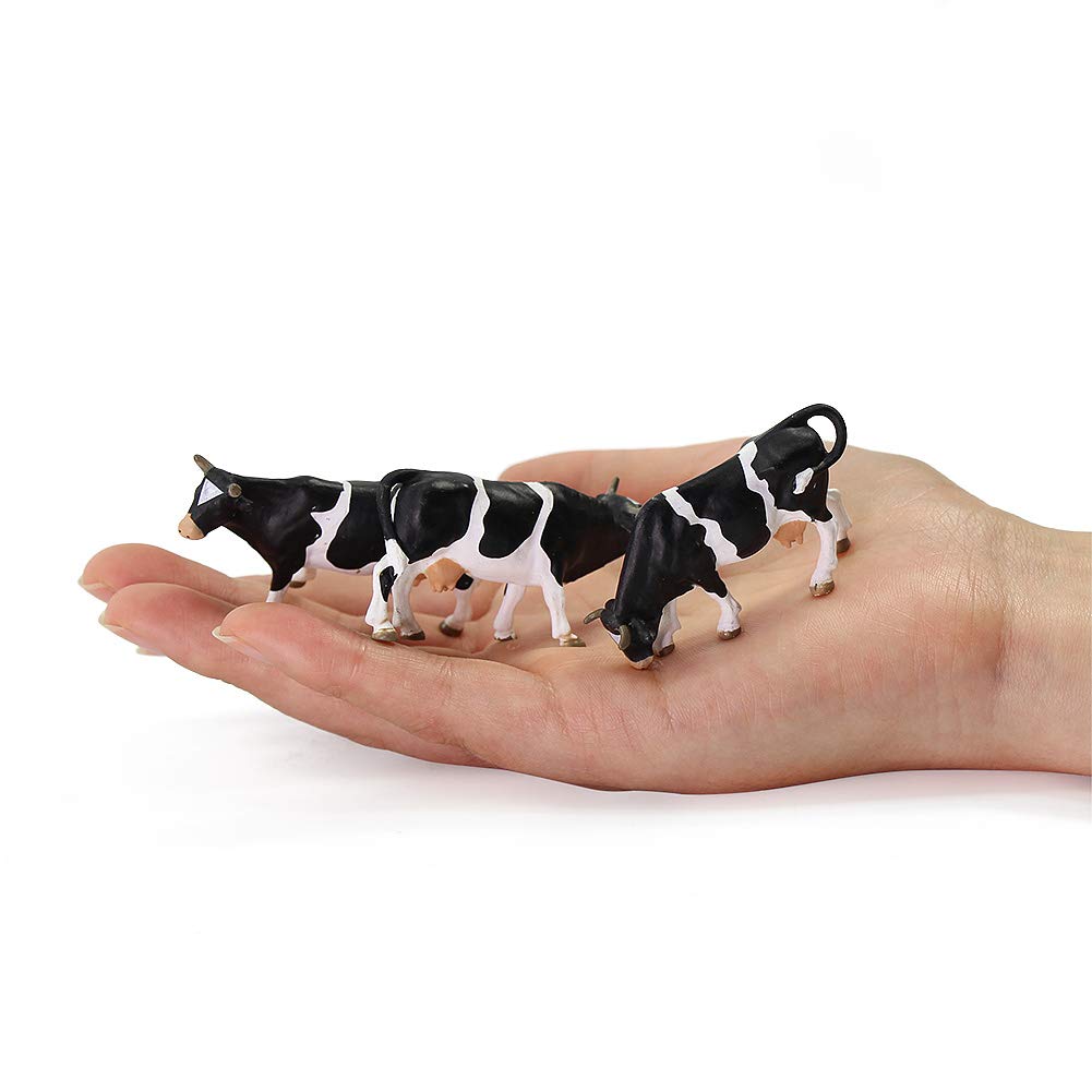 Evemodel 12pcs Modello Treni O Scala Fattoria Zoo Animali Figure Giocattoli 1:43 Verniciato PVC Nero Bianco Mucche Ferrovia Diorama AN4301