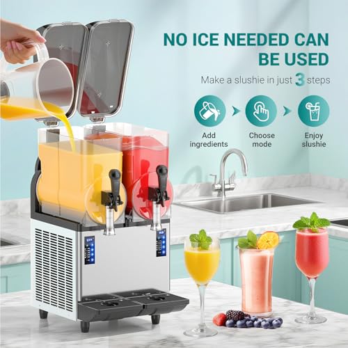 Image of 30 L Commercial Slushy Machine with LED Light, 15-45 Minutes to Make,15Lx2 Tanks Commercial Frozen Drink Machine, 110V Margarita Slushie Maker, for Wine Cocktails, Daiquiri Juice
