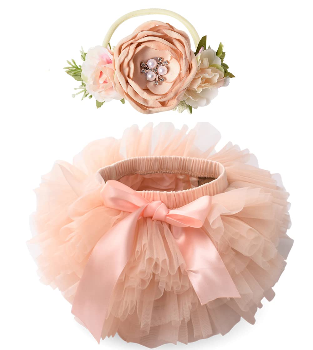 Tutu.kkBaby Girls Tutu Bloomers Diaper Cover Cotton Tulle Bloomers and Headband Set