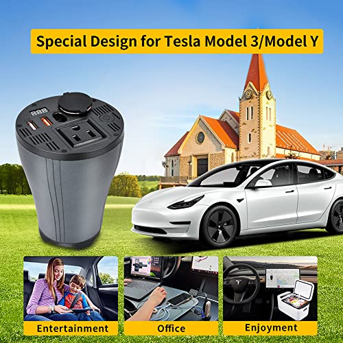 Car Power Inverter For Tesla, Car Charger 150W Dc 14V To 110V Ac For 2019-2023 Model 3 Model Y With Type C Ports Led Display Dual Usb Ports Quick Charge 3.0 And Ac Outlets Cigarette Lighter Outlet #TOP1