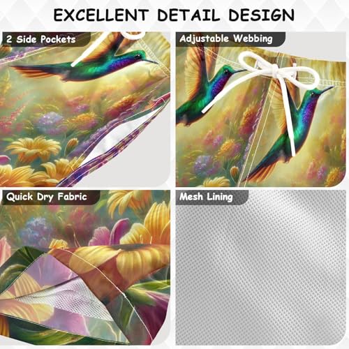 Flowers Hummingbird Boys Swim Trunks Quick Dry Toddler Swimsuit Boy Board Shorts Swimwear Bathing Suits 2T3