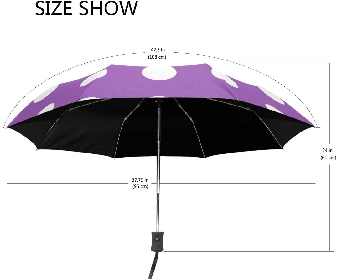 review ALAZA Purple White Polka Dot Travel Umbrella Auto Open Windproof Waterproof Folding Umbrella Compact Canopy Easy Carrying Gift for Personal