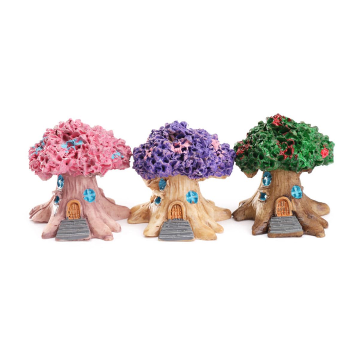 Ngbbby Miniature Tree House Fairy Garden Kit 3-Pack Micro Landscape Ornament for DIY Decor, Planters