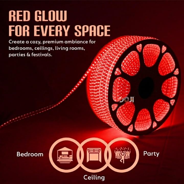 Image of DOJI 2835 Strip Lights for Home Decoration | 120 led per Meter led Strip Light | Rope Lights for Ceiling | Decoration Lights for Diwali, Christmas, Home, False Ceiling (Red, 5 Meter)